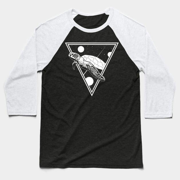 Space Turtle White Baseball T-Shirt by Drippn